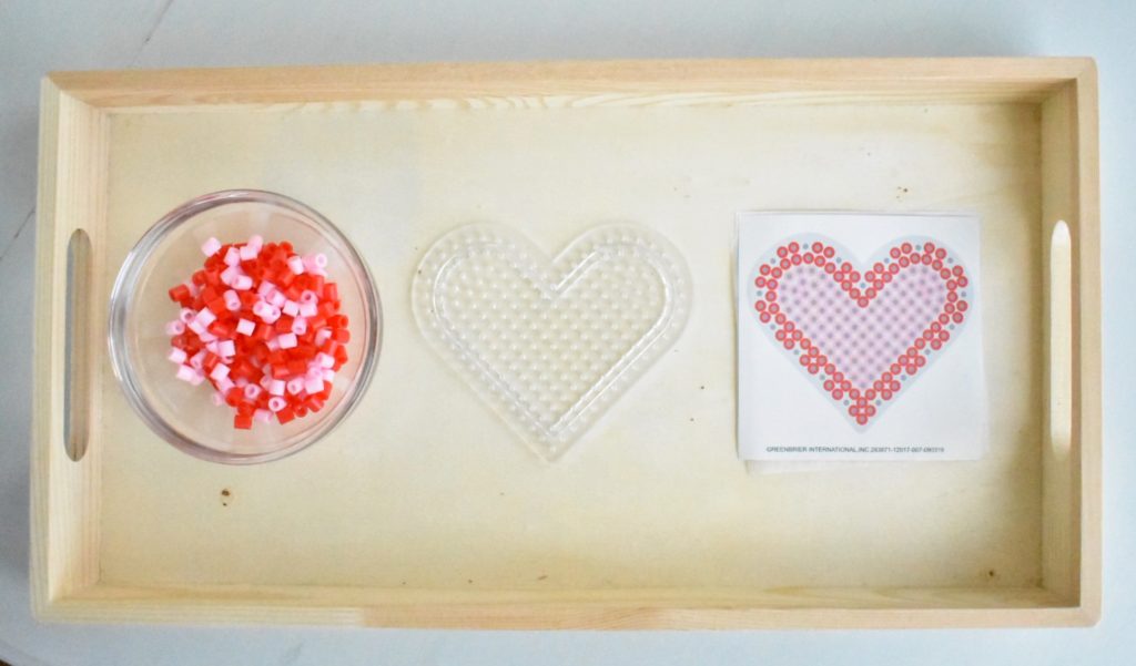 Valentine's pearler bead Montessori-inspired tray