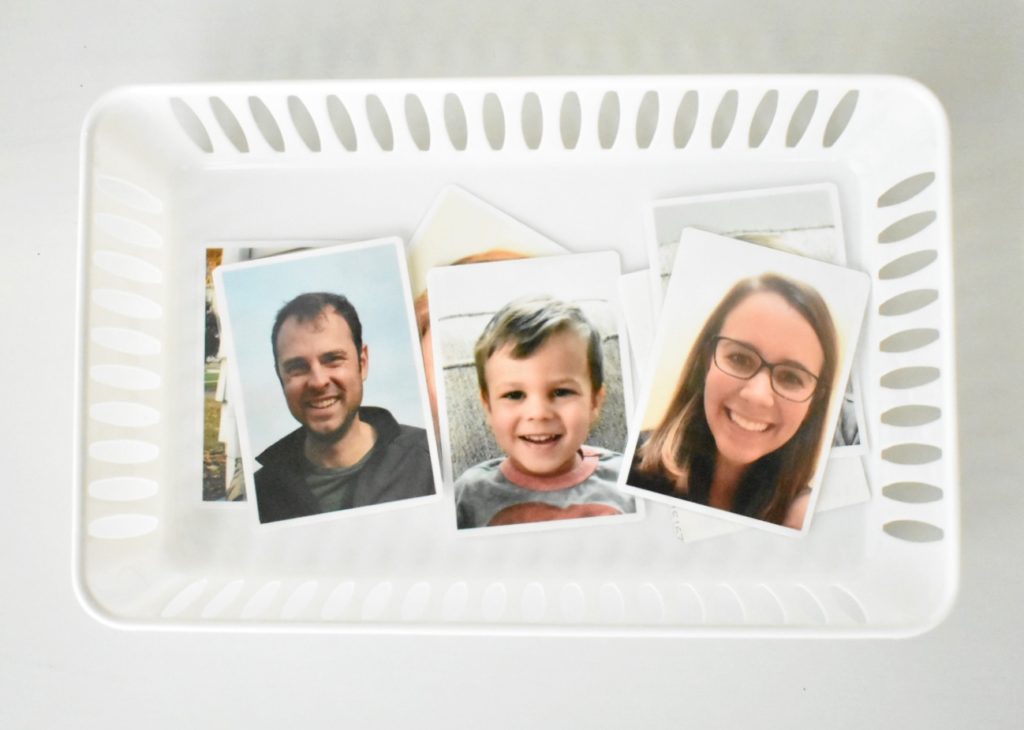 Montessori family face recognition basket at 10 months