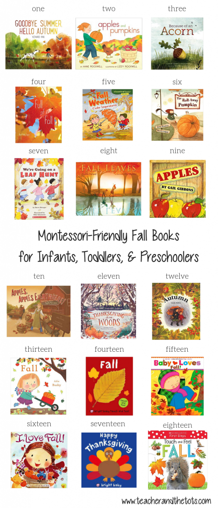 Montessori friendly fall books for babies through preschoolers. 