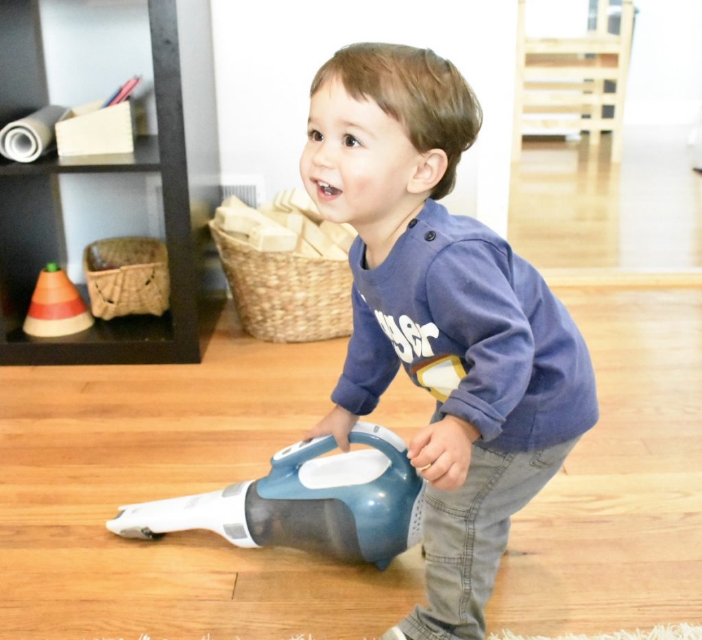 Montessori inspired vacuuming at one year. 