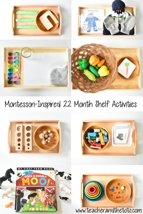 Montessori inspired shelf activities at 22 months