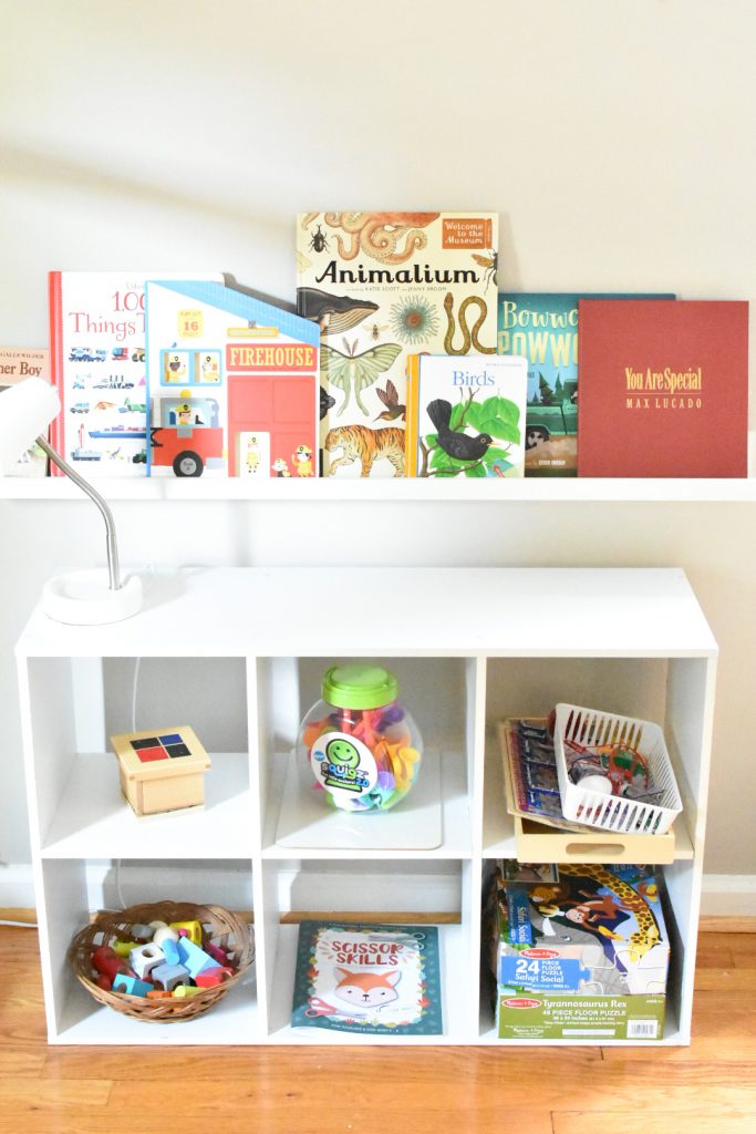 Montessori-inspired quiet time shelf